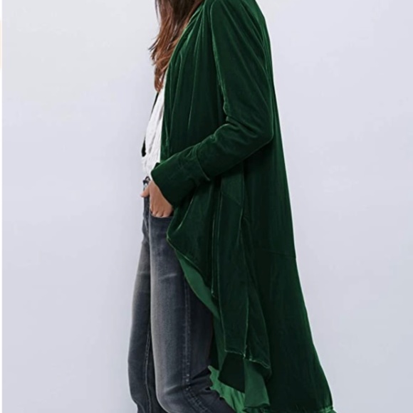 R. Vivimos Jackets & Blazers - Long Deep Green Ruffled Velvet Blazer | XL